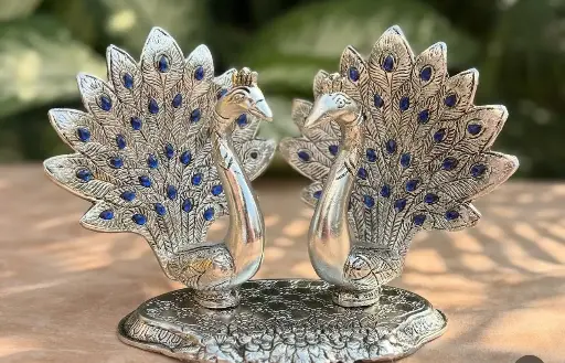 Elegant Silver Peacock Pair Showpiece – Home Décor